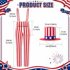Funnysoft 4th of July 12ft Skeleton Outfits, Patriotic Giant Skeleton Costume with USA Star Pattern Hat, Independence Day White Red Striped Overalls for Garden Lawn Decor 250th Anniversary Celebration