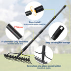 49“-77” Adjustable Rake, 17" Extra Wide Double-Sided Lightweight Head Garden Rake | Lightweight & Unbreakable | Level Soil, Remove Leaves, Spread Mulch Fast, Leaf Cleanup, Landscaping, Yard Cleanup