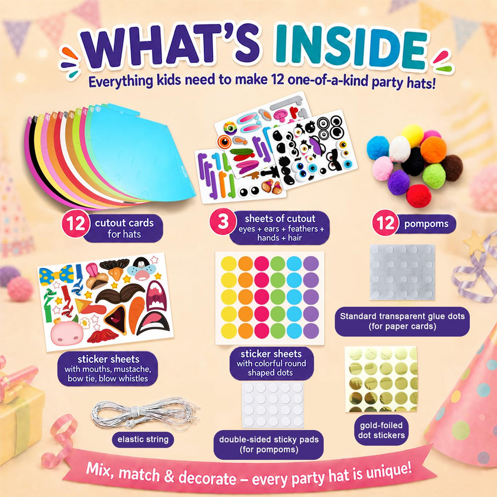 Glittery Garden Party Hats for Kids Art & Craft. Fun Birthday Activity Kit with Stickers. Animal Theme Party Favor, Game Supplies. Christmas, Thanksgiving, Easter Decoration