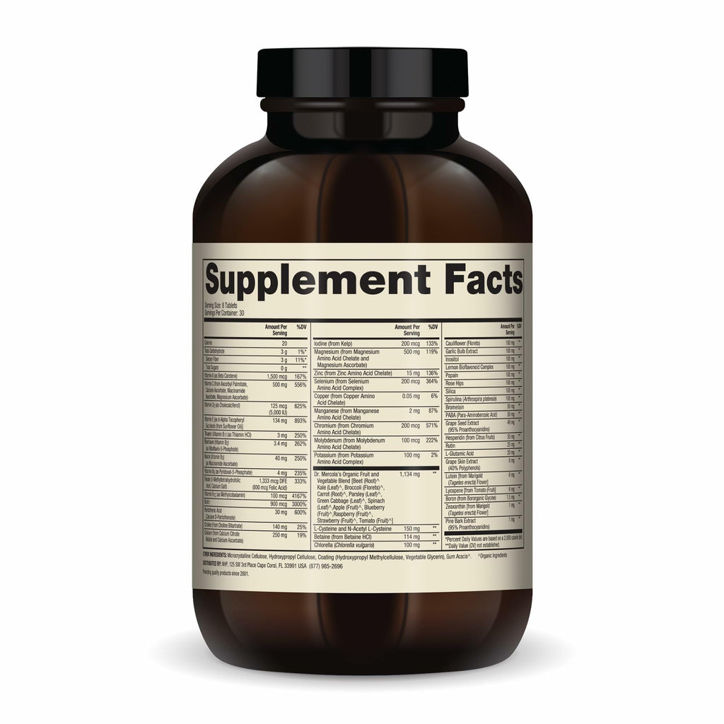 Dr. Mercola Whole-Food Complex with Added Multivitamin Plus Vital Minerals - Supports Nutrition & Immune Support - Bioavailable - GMO Free - 240 Tablets (30 Servings)