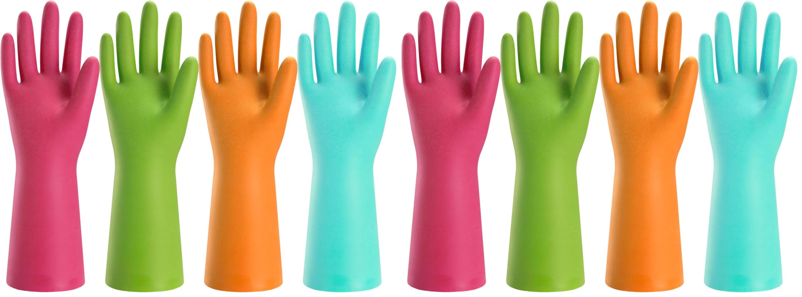 Bamllum Rubber Cleaning Gloves for Kitchen - 4 Pairs Reusable Dishwashing Gloves for Household, Flexible Long-lasting & Waterproof (Medium, Blue+Green+Red+Orange) (Pack of 2)
