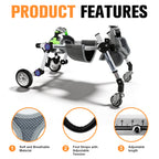 LetPetRun Dog Wheelchair 4 Wheels Adjustable, Full Body Support Dog Cart for Front & Rear Legs, Lightweight Mobility Aid for Disabled Small Dogs (XSLW for 17.5-33.5lbs)