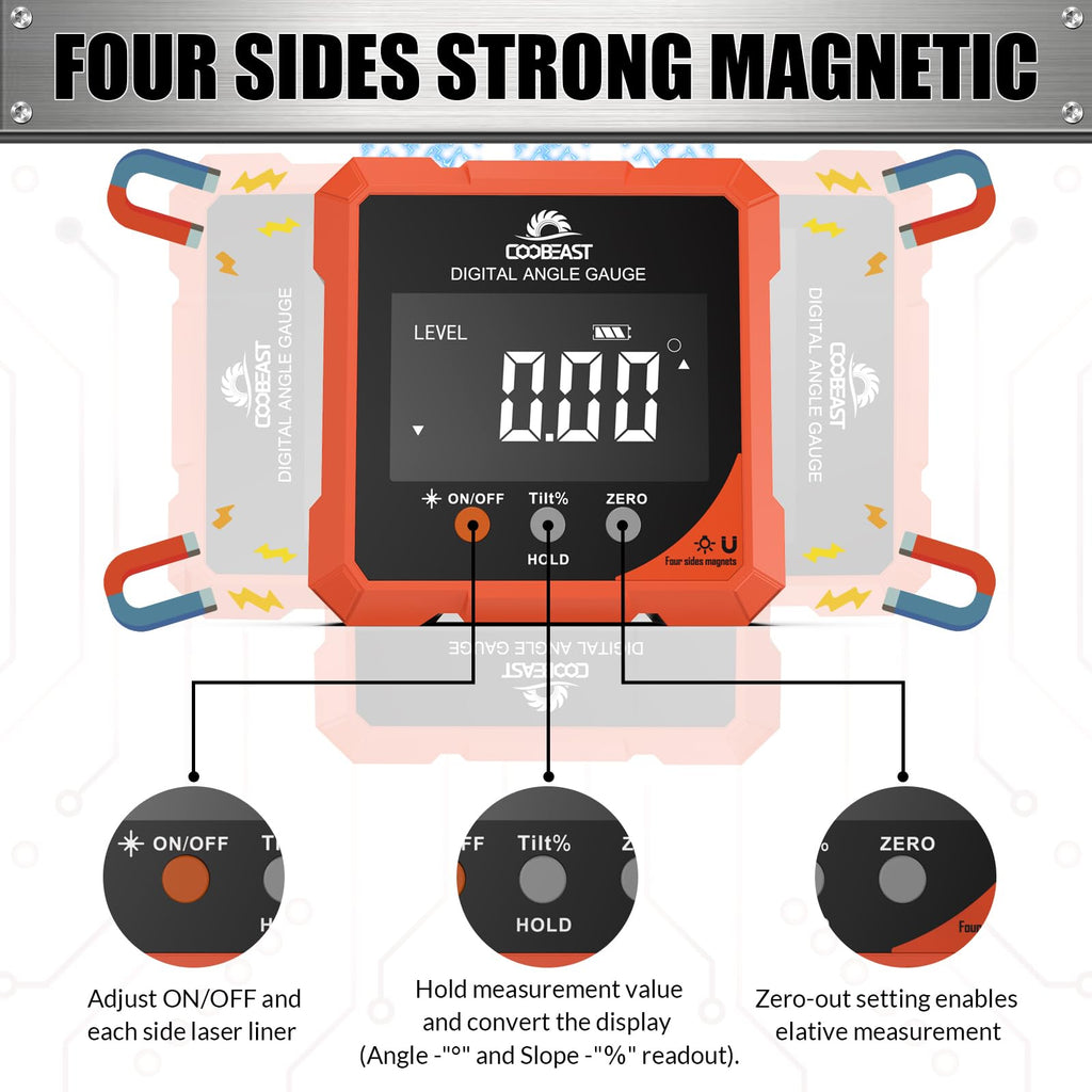 Digital Angle Finder with Laser 4-side Magnetic Angle Gauge Rechargeable