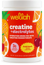 Wellah Creatine + Electrolytes Powder (Fruit Punch) 30 Servings - Hydration Drink Mix with 3g of Creatine Monohydrate