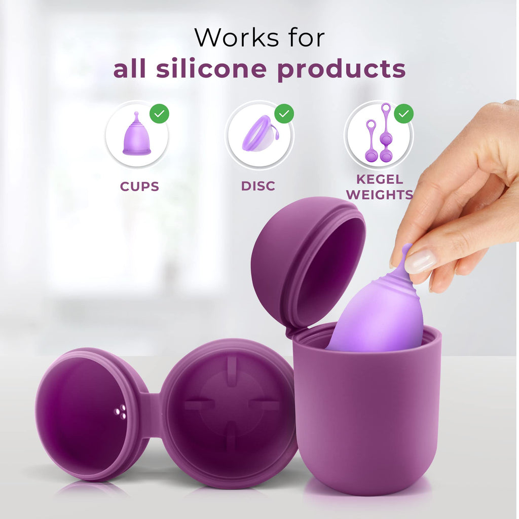 EcoBlossom Reusable Menstrual Cup and Case - The Most Reliable Medical Grade Silicone Period Cups - Comfortably use for 12 Hours (Small/Large (Pack of 2), Round Stem & Case)