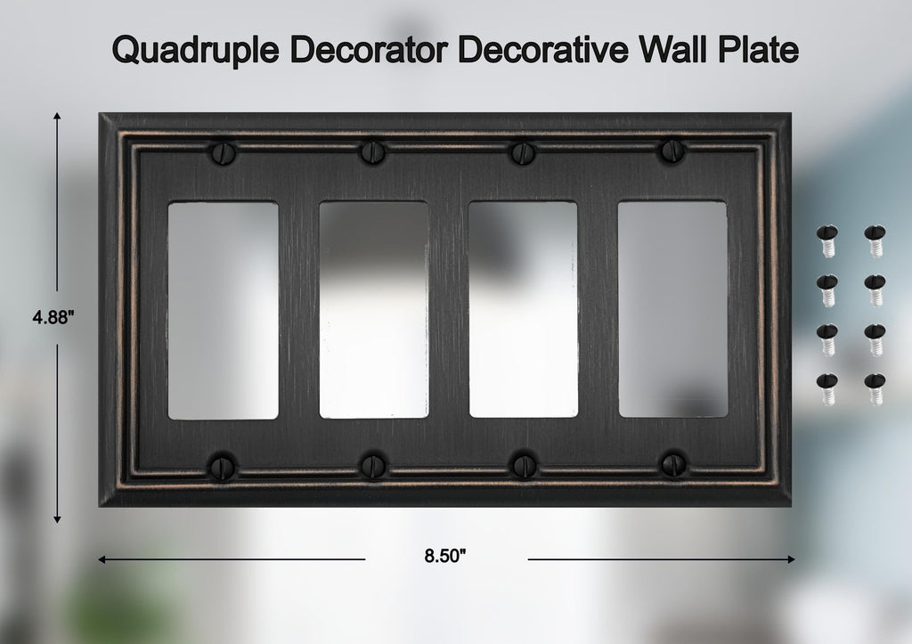 OKAWYC Quadruple Decorator Light Switch Cover Adler Metal Wall Plate, 2-Pack Aged Bronze 4 Gang Quadruple Rocker, for Receptacle Dimmer Switch GFCI Outlet, Switch Cover Decorative Wallplate, Durable