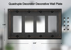 OKAWYC Quadruple Decorator Light Switch Cover Adler Metal Wall Plate, 2-Pack Aged Bronze 4 Gang Quadruple Rocker, for Receptacle Dimmer Switch GFCI Outlet, Switch Cover Decorative Wallplate, Durable
