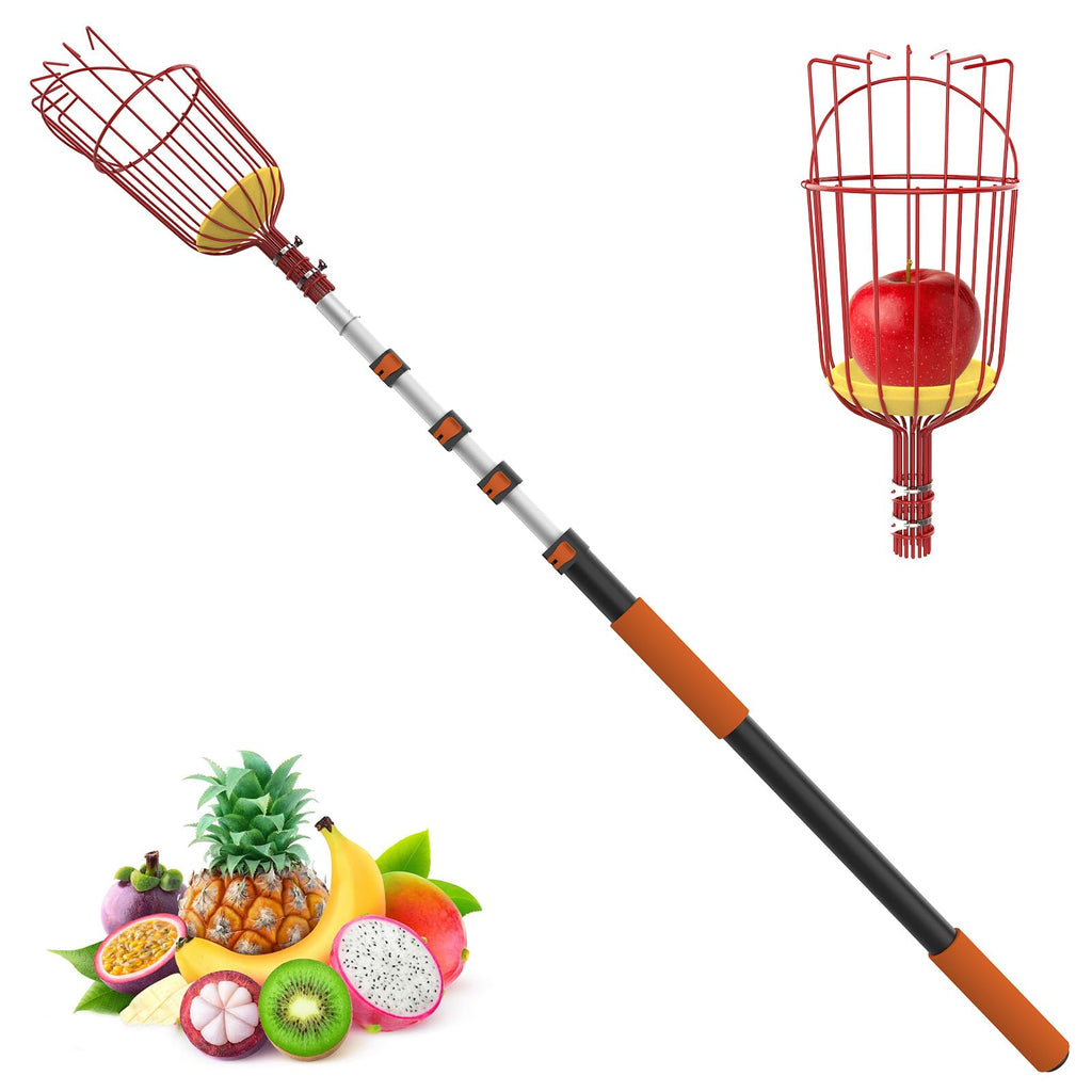 LAANPOLE 26FT Reach Fruit Picker Pole with Basket Telescoping, Apple Picker with 5-20FT Telescoping Pole for Apple Orange Lemon Mango Avocado Guava Fruit Picking