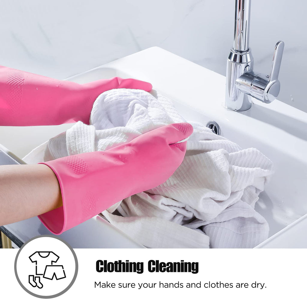 IUCGE Rubber cleaning gloves pink 6 Pairs for Household,Reuseable dishwashing gloves for Kitchen.(6,Large)