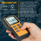 Manometer, Professional Air Pressure Meter, Dual-Port HVAC Digital Manometer Gas Pressure Tester,12 Selectable Units Differential Pressure Gauge, (Included Battery)