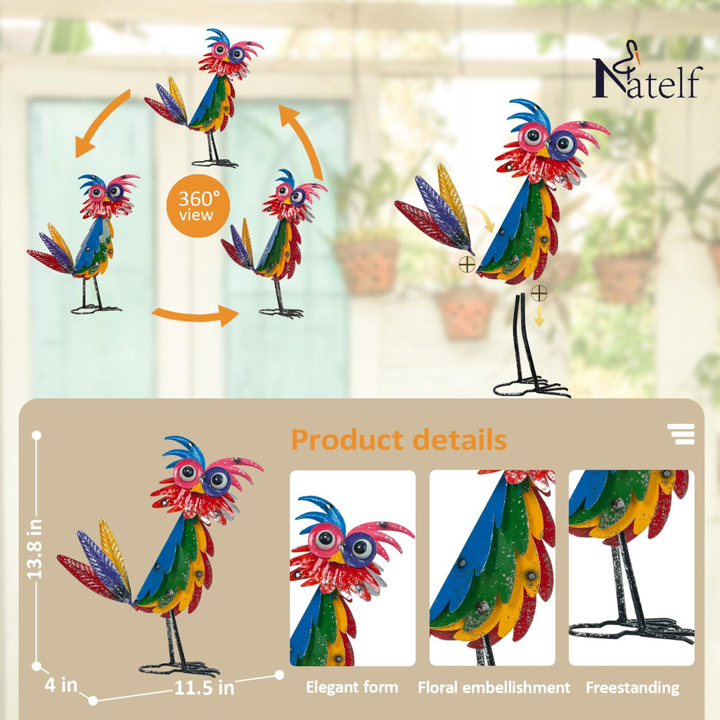 Natelf Wacky Metal Owl Yard Statue Decoration Outdoor Bird Figurine