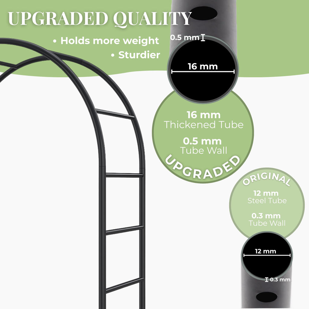 Thickened Tube Garden Arch,7.3ft Heavy-Duty Metal with 16mm Steel Tubes & 0.5mm Thickened Wall, Durable Outdoor Trellis for Climbing Plants,Roses,Garden Party,Ceremony & Decorations (Black)