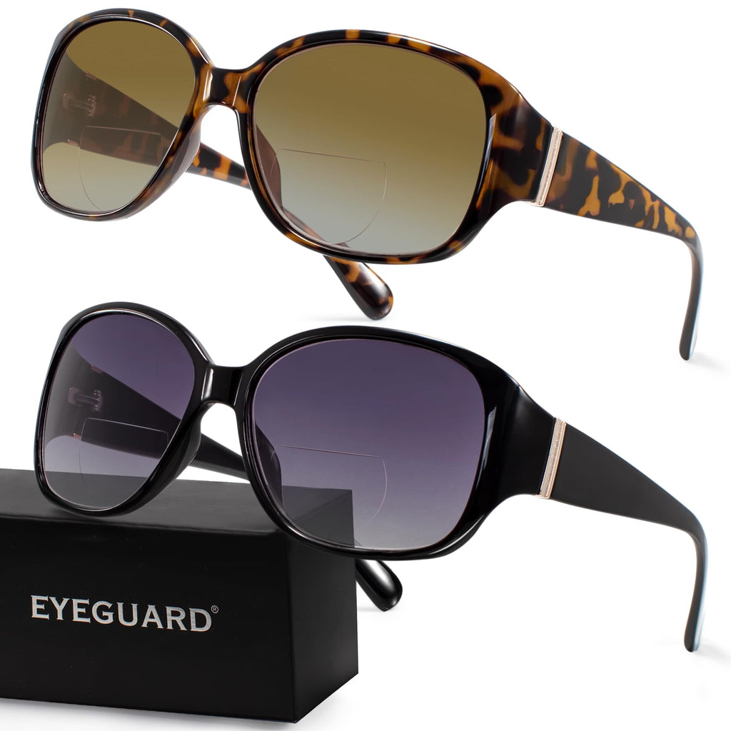 EYEGUARD 2 Pack Bifocal Reading Sunglasses for Women Oversized Sun Readers UV400 Protection Outdoor Reading Glasses 1.50