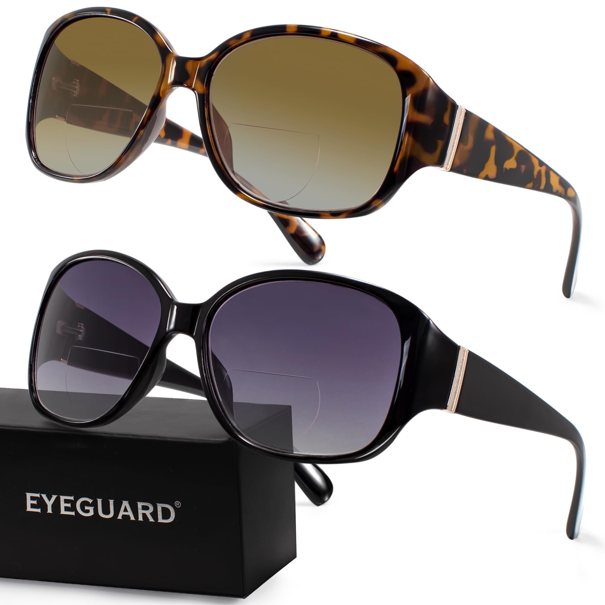 EYEGUARD 2 Pack Bifocal Reading Sunglasses for Women Oversized Sun Readers UV400 Protection Outdoor Reading Glasses 1.50