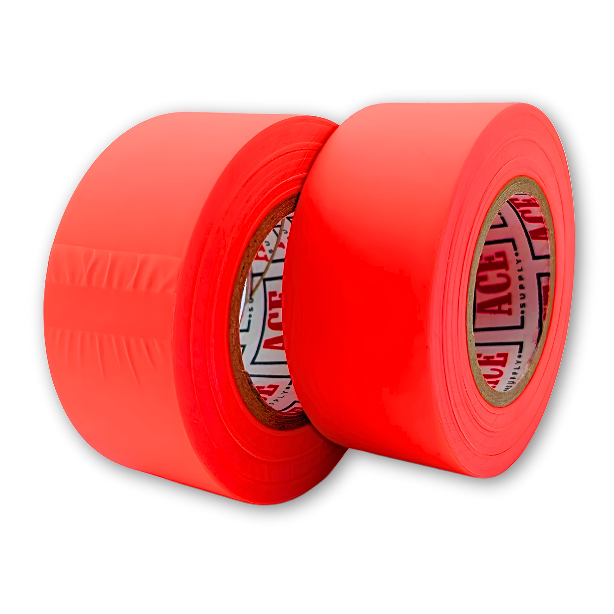 ACE Supply Orange Flagging Tape - 2 Pack - 1-3/16 Inch Width, 150 Ft Length, 2 Mil - Non-Adhesive Survey Tape - Tree Marking Ribbon, Surveyors Ribbon