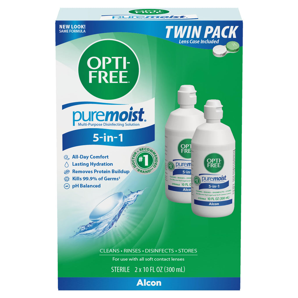 Opti-Free Puremoist Multi-Purpose Contact Lens Solution with Lens Case, 20 Fl Oz (pack of 2- 10oz bottles)