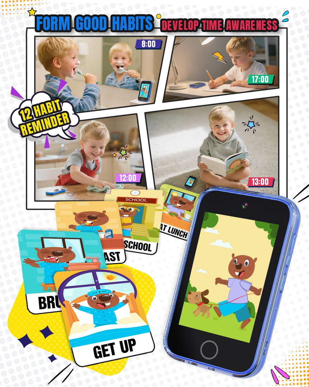 Byserten Kids Phone 3.5'' Touchscreen with Dual Camera & Learning Games