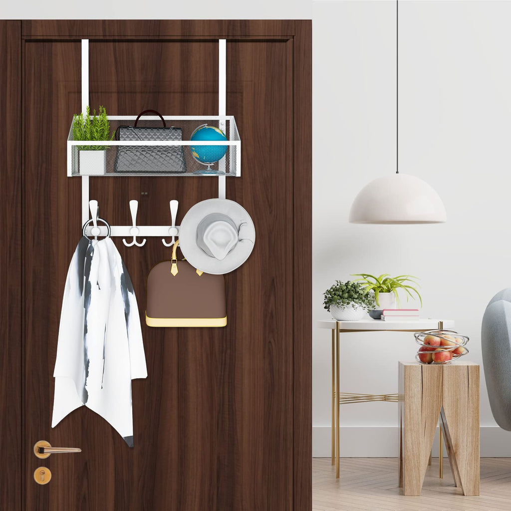 Kaiferty Over The Door Hooks Organizer, Coat Rack Over The Door Storage Hanger Towel Rack, Back of Door Storage Organizer for Bathroom,Bedroom,Kitchen,Office (White, 2-Tier)