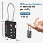 Puroma TSA Locks for Luggage, 4 Pack Cable Lightweight Luggage Locks TSA Approved 4-Digit Combination Padlock for Suitcases, Bags, Toolboxes, Backpacks & Gym Lockers (Black)