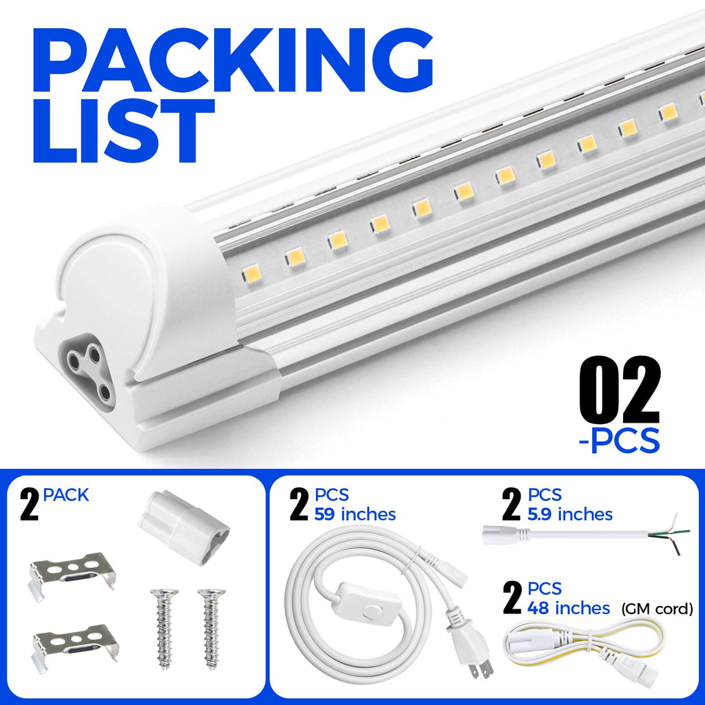 Barrina LED Shop Light 2FT, 20W 3000LM 6500K, T8 LED Light Fixture, Clear Cover, Ceiling and Utility Linkable Tube Lights for Room, Garage, Workbench, Warehouse, 2 Packs