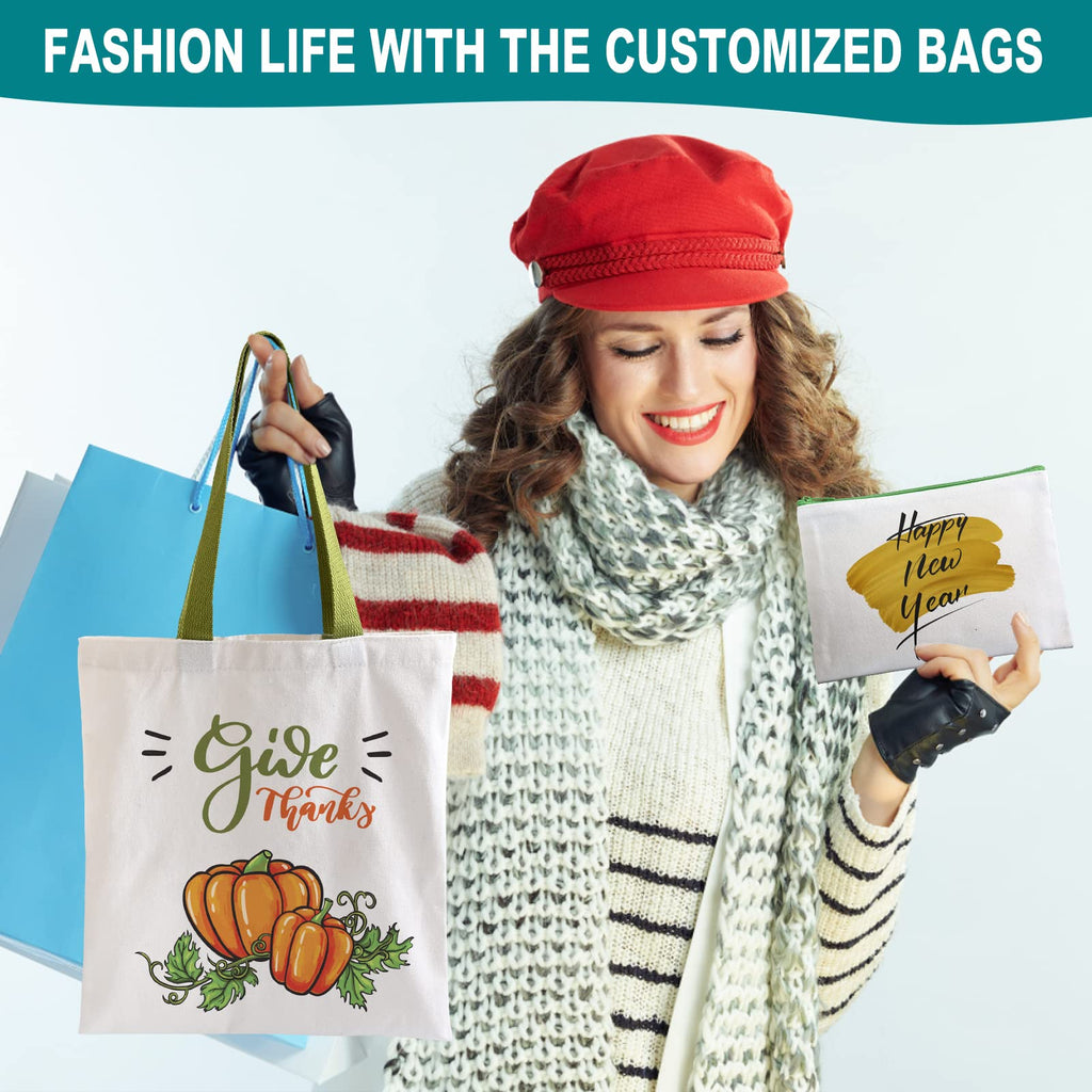 MAFYE 30-Pack Sublimation Blanks Tote Bags, 15 Canvas Tote & 15 Makeup Bags