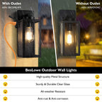 BesLowe 2-Pack Porch Lights Outdoor with UL Certified Outlet, Modern Outdoor Wall Lights Exterior Lighting Fixtures Waterproof, Exterior Wall Sconces Outside Lights for House Front Door Garage, Black