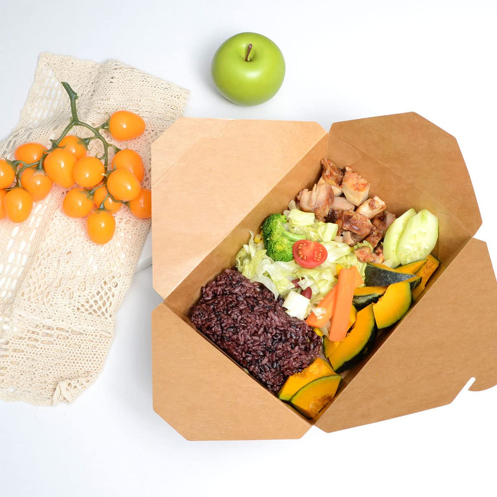 AICHEF 50 Pack 70 oz Large Take Out Food Containers - Heavy Duty Microwavable Kraft Brown Paper To Go Box #3 - Grease Resist Paper Lunch Box Cardboard Take Out Box for Restaurant, Household, Party