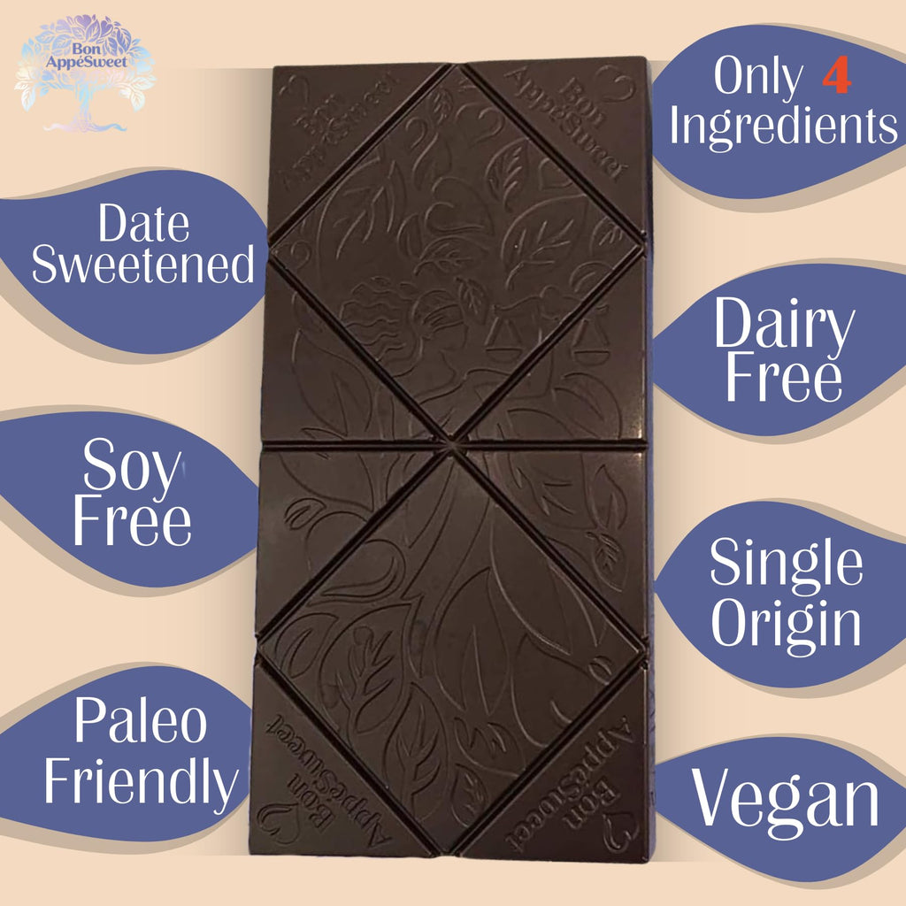 Bon Appesweet Date Sweetened Chocolate Bar - Better than Milk Chocolate | 2.2 Ounce (Pack of 5) | Organic, Zero Added Sugar, 54% Cacao, Plant Based, Dairy Free, and Guilt Free!