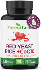 ForestLeaf Red Yeast Rice with CoQ10 Supplement - 1215mg Extra Strength Red Yeast Rice Capsules with Alpha Lipoic Acid & Organic Flaxseed, Citrinin Free - 180 Capsules