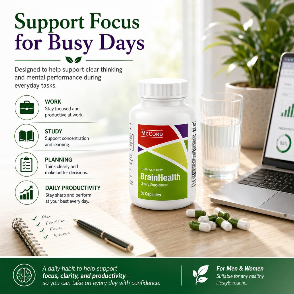Pinnaclife McCord BrainHealth Brain Supplement with Olivamine, Vitamin D3, B6 & B12, Rhodiola Rosea, Magnesium & Taurine, Supports Memory, Focus, Clarity & Productivity for Men and Women