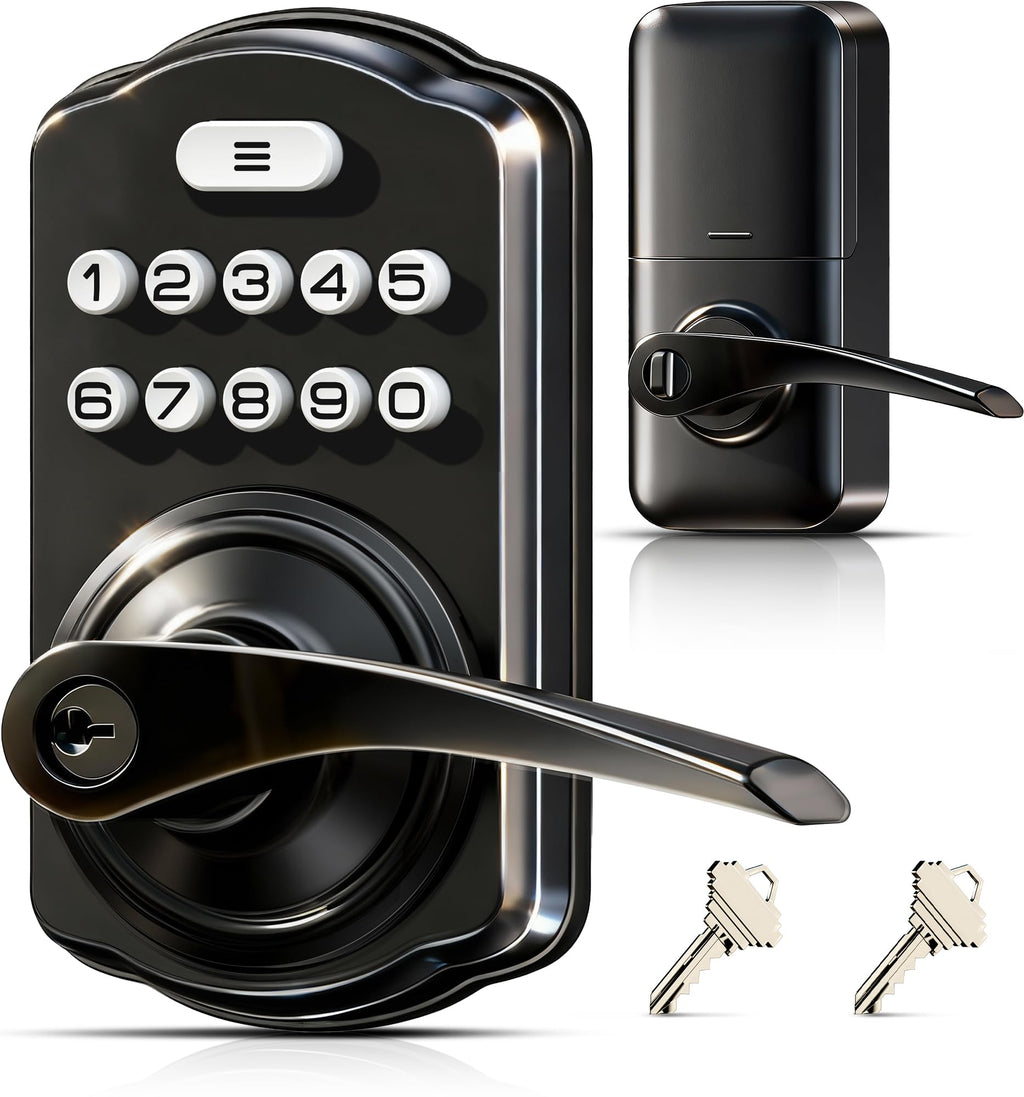Veise Keypad Door Lock with Handle, Keyless Entry for Front Door & Bedroom, Electronic Lock with Code, Auto-Locking, Easy Installation, Passage Mode, Matte Black