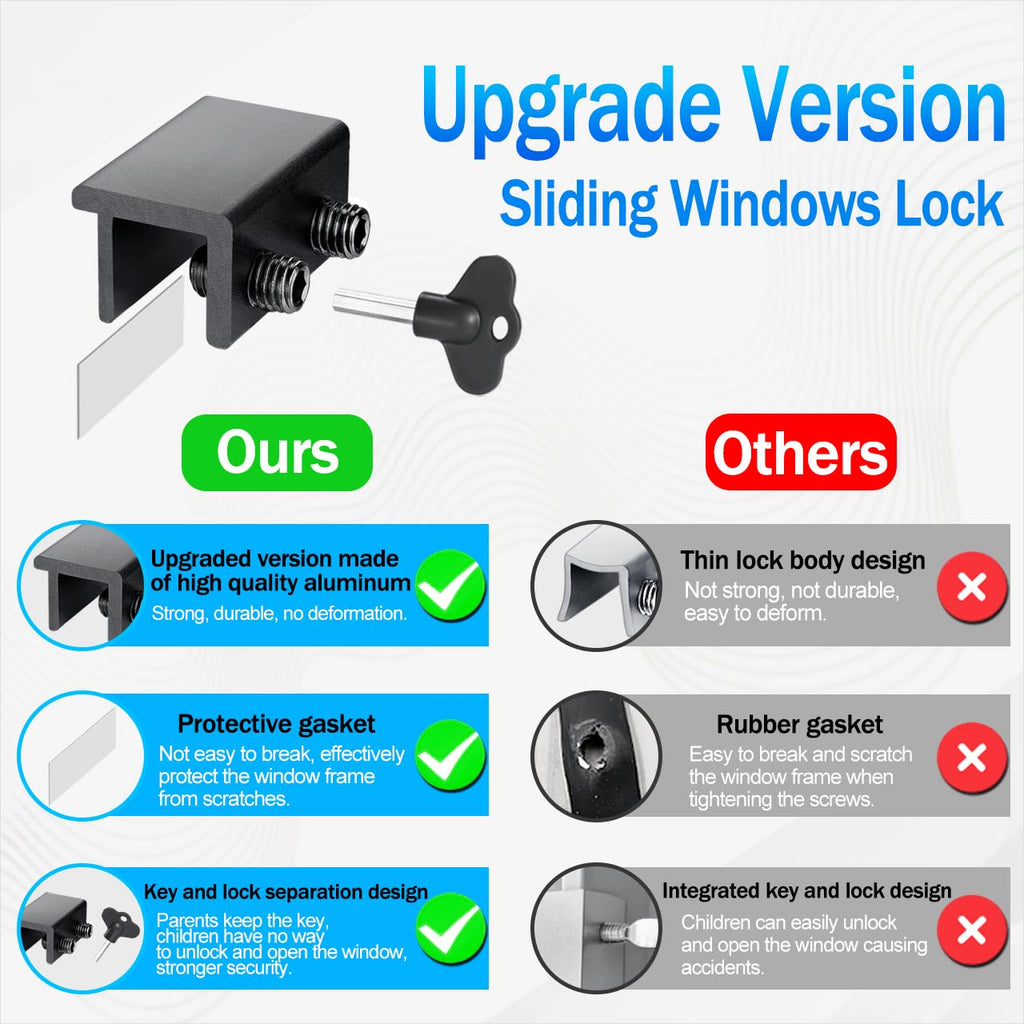 ZRFCXE Window Locks,8 Pack Sliding Window Locks with Key for Vertical & Horizontal Sliding Windows Doors,Easv to Install,Adjustable Security Window Lock for Patio Bedroom Home and Office (Black)