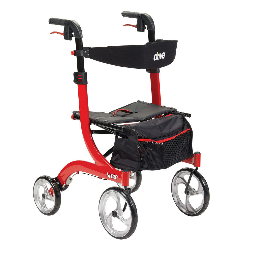 Drive Medical RTL10266 Nitro Euro-Style 4-Wheel Rollator Walker With Seat, Red