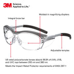 3M Safety Glasses with Readers, Nuvo Readers, +2.0 Diopter, Pack of 1, ANSI Z87, Clear Lens, Gray Frame, Soft Nose Bridge, Side Shields