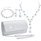 Meanplan 4 Pcs Silver Clutch Purse Jewelry Set for Women, Elegant Style
