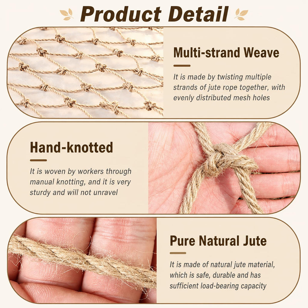 Jute Trellis Netting for Climbing Plants, Heavy Duty Jute Plant Support Net Natural Jute Hemp Rope Net with 5.9 inch Mesh for Climbing Vine Vegetables Cucumber, Tomatoes, Peas (6.5 * 16.5 FT)