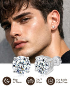 Moissanite Stud Earrings Flat Back, 925 Sterling Silver 5mm Sleep Studs
