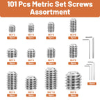 101-Pcs Metric Set Screw Assortment Kit, 304 Stainless Steel, M3-M8