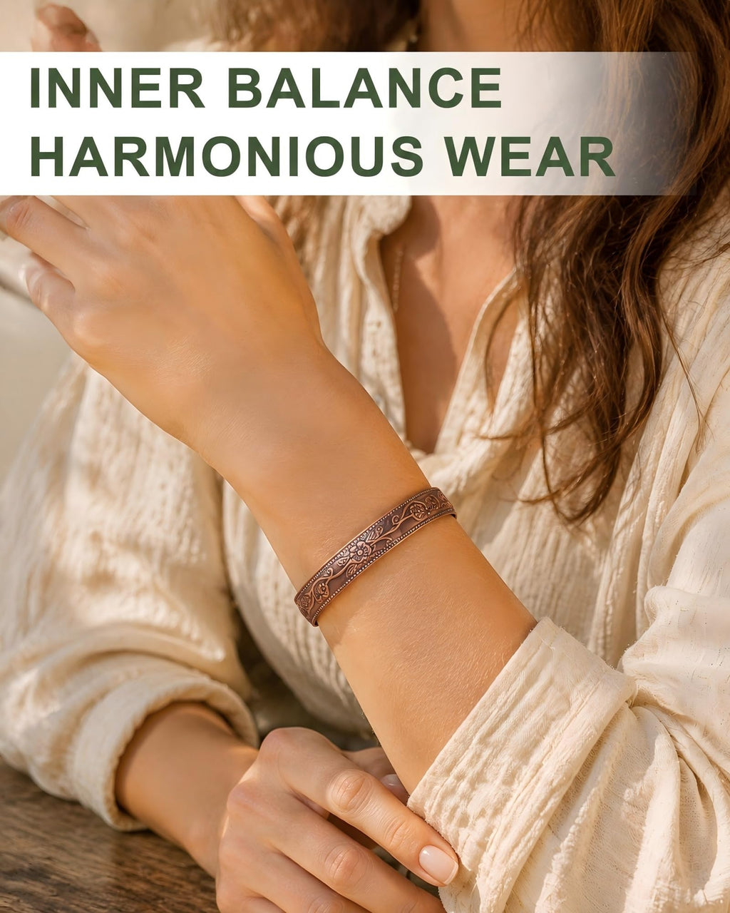 Fashtour Pure Copper Bracelet for Men & Women, Vintage Floral Cuff