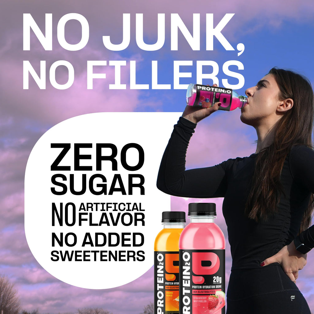 Protein2o 2-in-1 Clear Whey Protein & Electrolyte Beverage, 20g Protein, Gluten-Free, Keto, 16.9 fl oz Bottles (12 Count Variety Pack)
