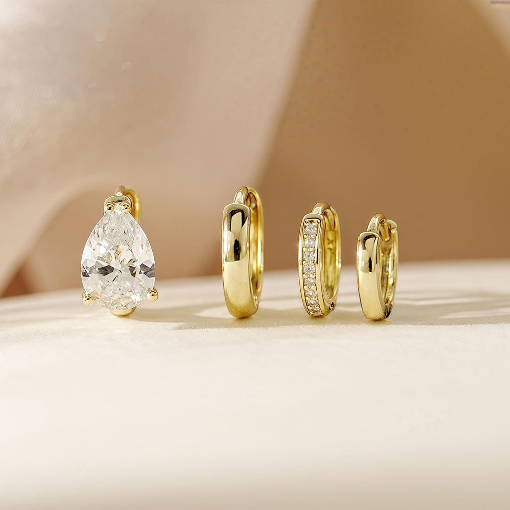 4Pairs Statement Small Gold Huggie Hoop Earrings for Women Trendy,Surgical Steel Gold Plated Hoop Hypoallergenic Earrings Set,Titanium Hoops Earring Stacks,CZ Cartilage Huggie Hoops Earring Gifts