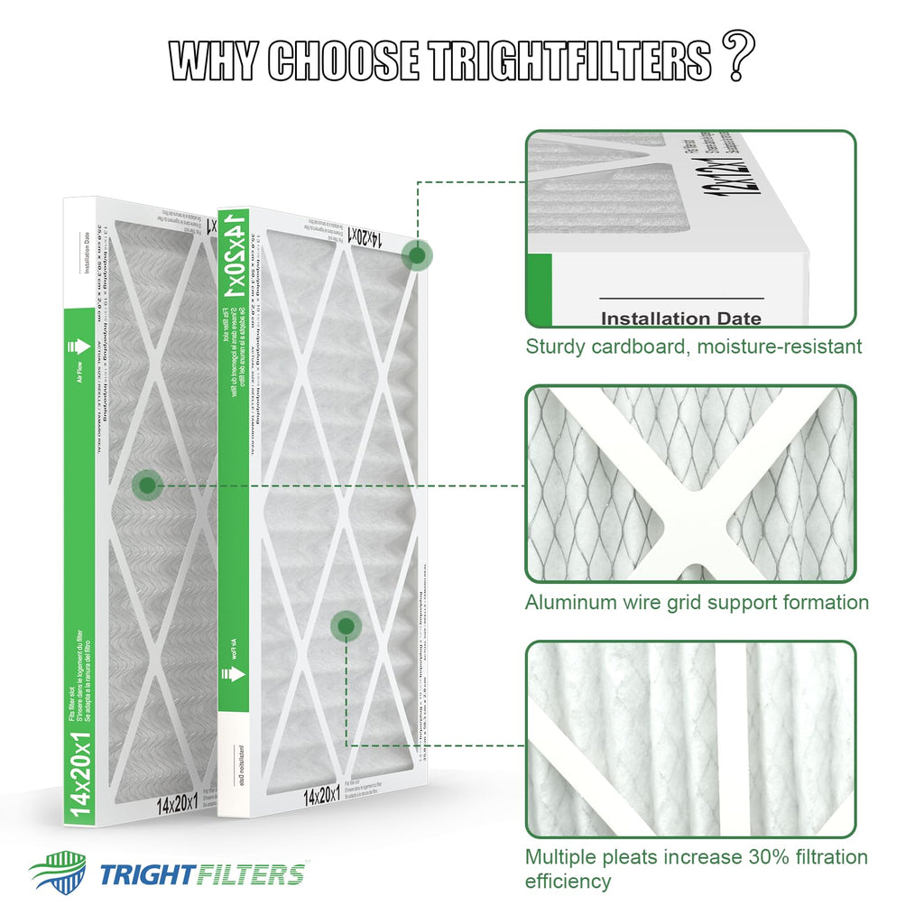 TRIGHTFILTERS 14x20x1 Air Filter 6 Pack, Durable MERV 8 Pleated Home HVAC AC Furnace Filters, Lightweight Compact Air Conditioner Filter Replacement