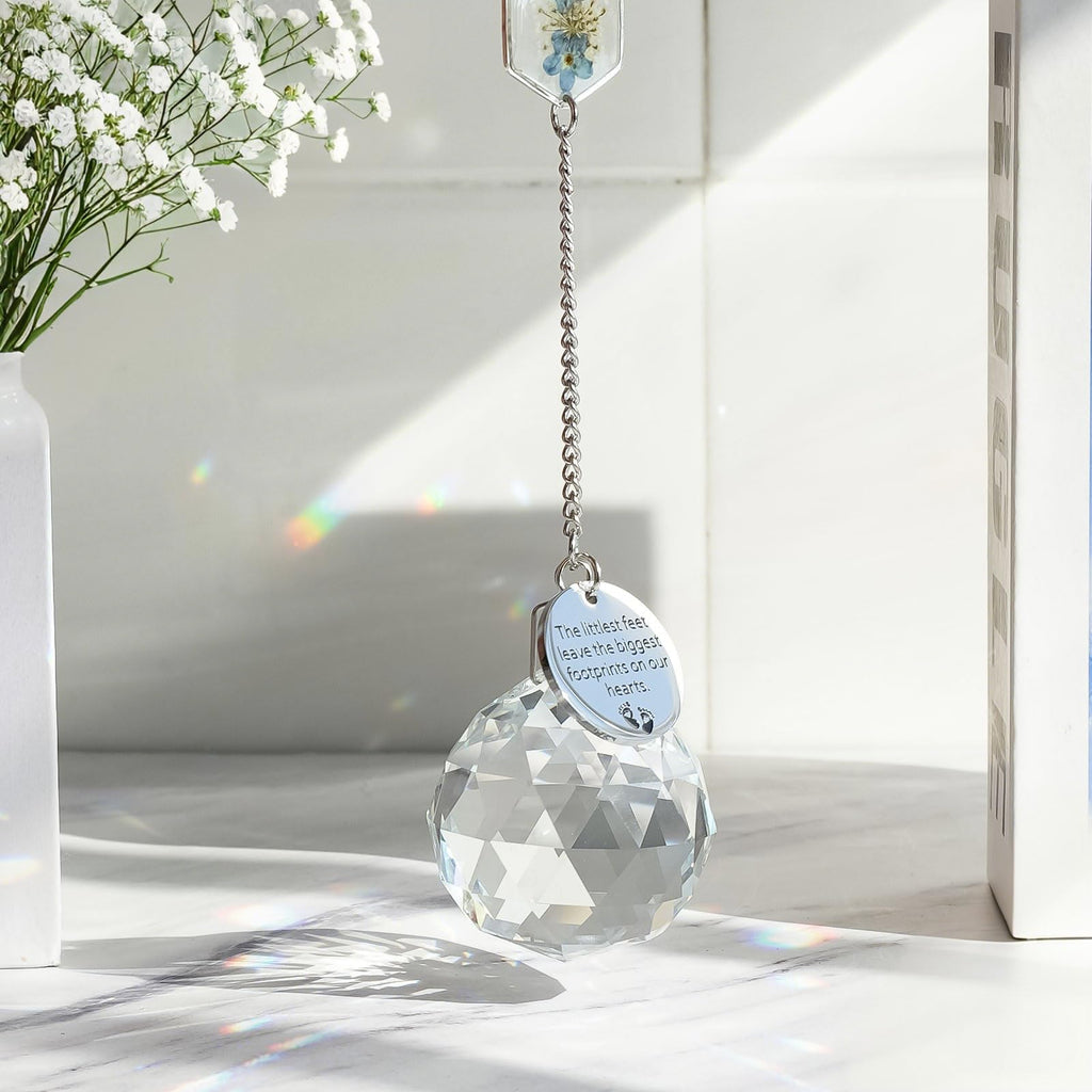 Althgr Miscarriage Memorial Suncatcher Gifts for Mothers Dad, Handmade Forget Me Not Baby's Breath Pressed Flower Miscarriage Ornament, Bereavement Remembrance Gift for Loss of Baby (Blue White)