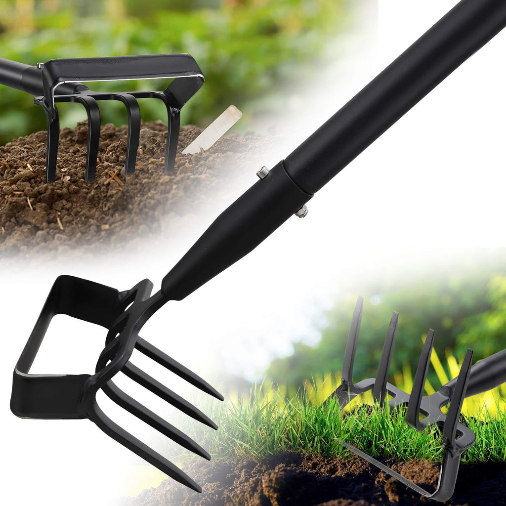 Garden Hoe with Cultivator Rake, 2-in-1 Heavy Duty Action Stirrup Hoe with Sharp Blade,60" Adjustable Long Handle Loop Scuffle Hoe for Fast Weeding, Loosening Soil, Aerating and Mixing Compost
