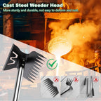 Larger Weed Puller Tool with Long Handle, 2-in-1 Heavy Duty Weed Rake & Hoe