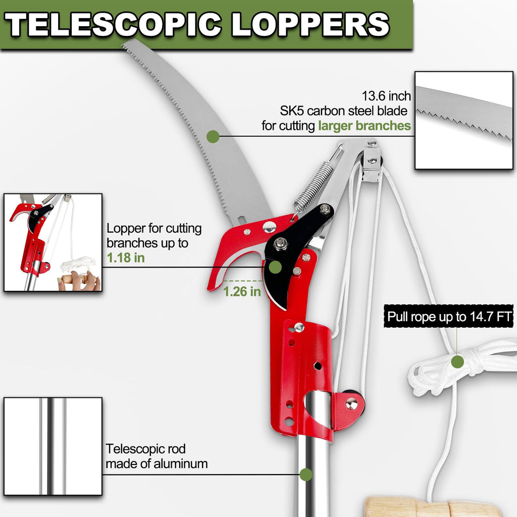 13ft Pole Saws for Tree Trimming, Lightweight Stainless Steel Tree Trimmers Long Handle Pruner, Tree Pruner Extendable, Manual Pole Cutter for Yard Garden Patios Trees Branches Cutting