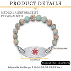 JFJEWER Medical Alert Bracelets for Women Men, Personalized ID Bracelets Free Engraving, Colorful Natural Stone Beaded Medical Bracelets