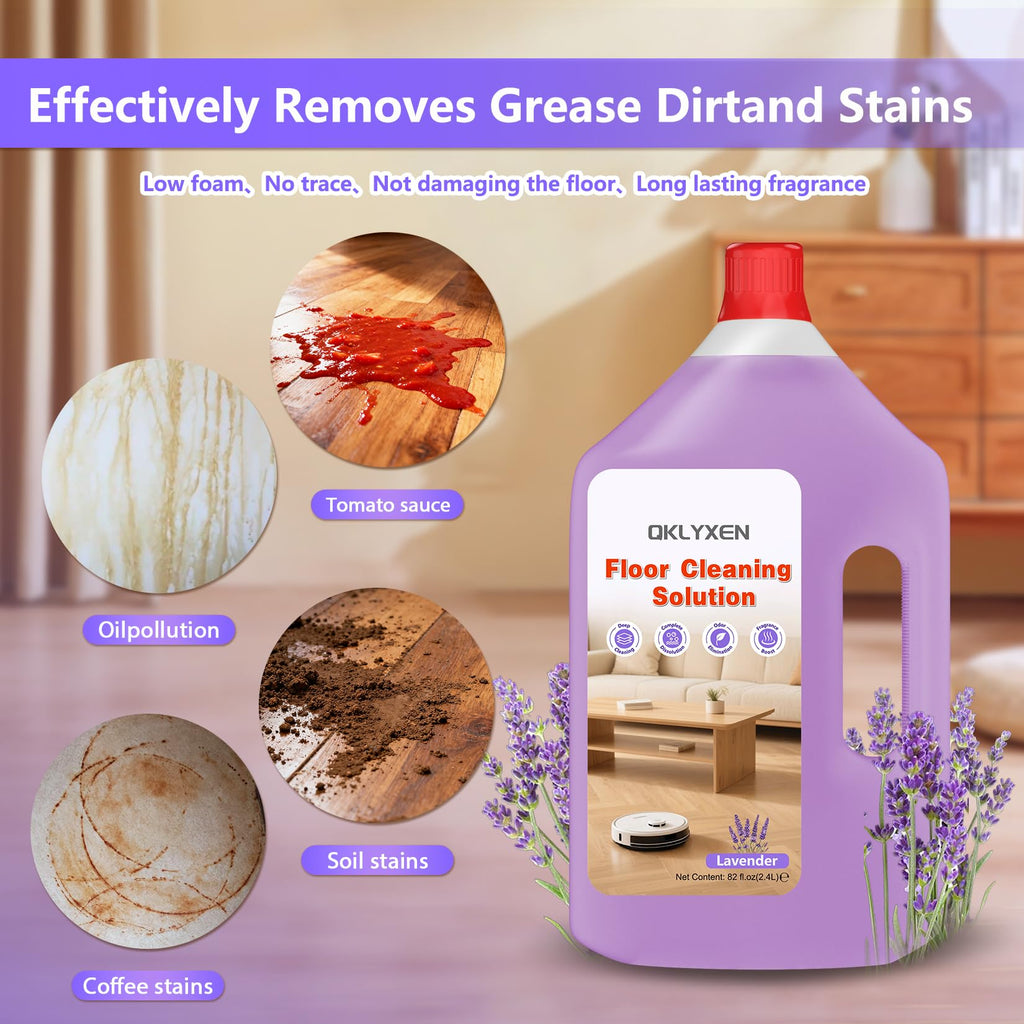 QKLYXEN Floor Cleaning Solution Compatible with Roborock – 82 FL OZ Lavender Floor Cleaner – Rich, Long-lasting Fragrance, – For All Robot Vacuums with Mopping & Cordless Wet/Dry Vacuum Mop Cleaner