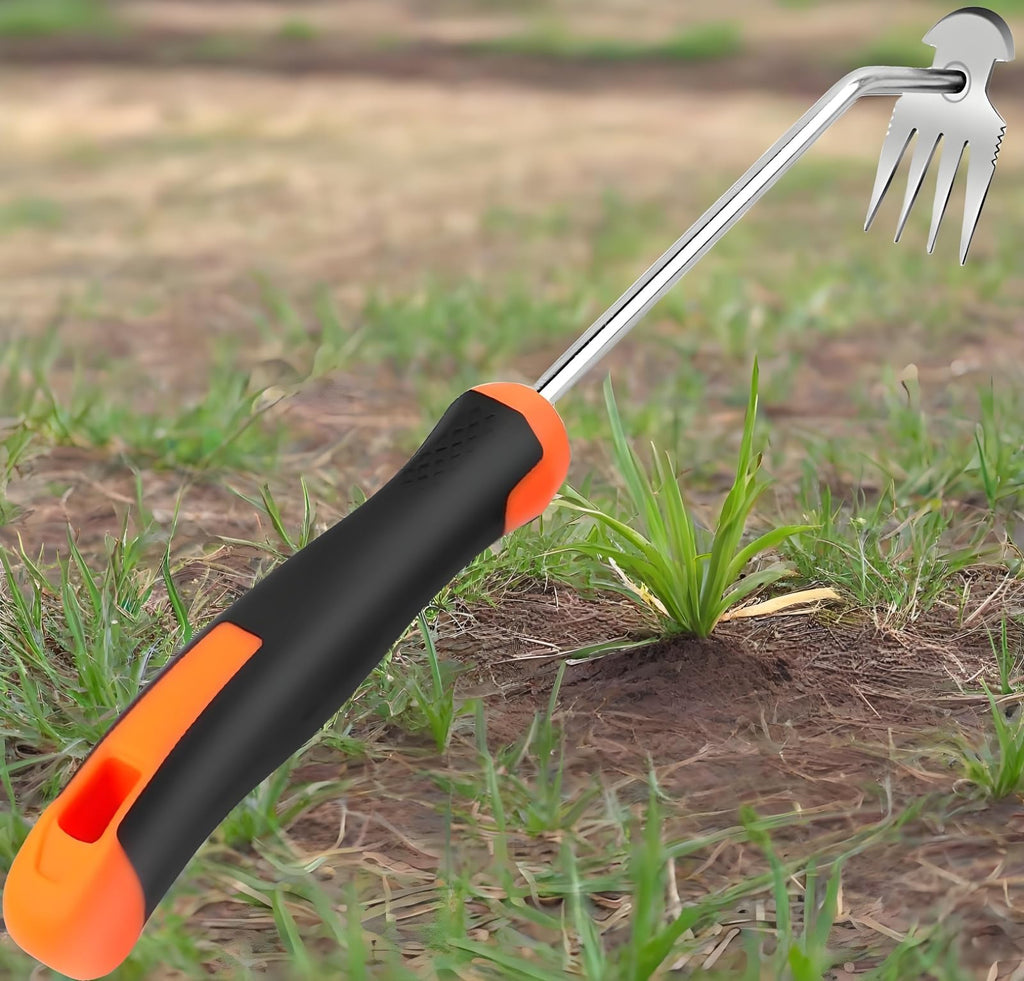 ANGKMA Weed Puller Tool， New Garden Weeder Tool Stainless Steel Hand Weeder Tool,4 Teethes Dual Purpose Weed Remover Tool Weeding Tools for Gardening(2PCS)