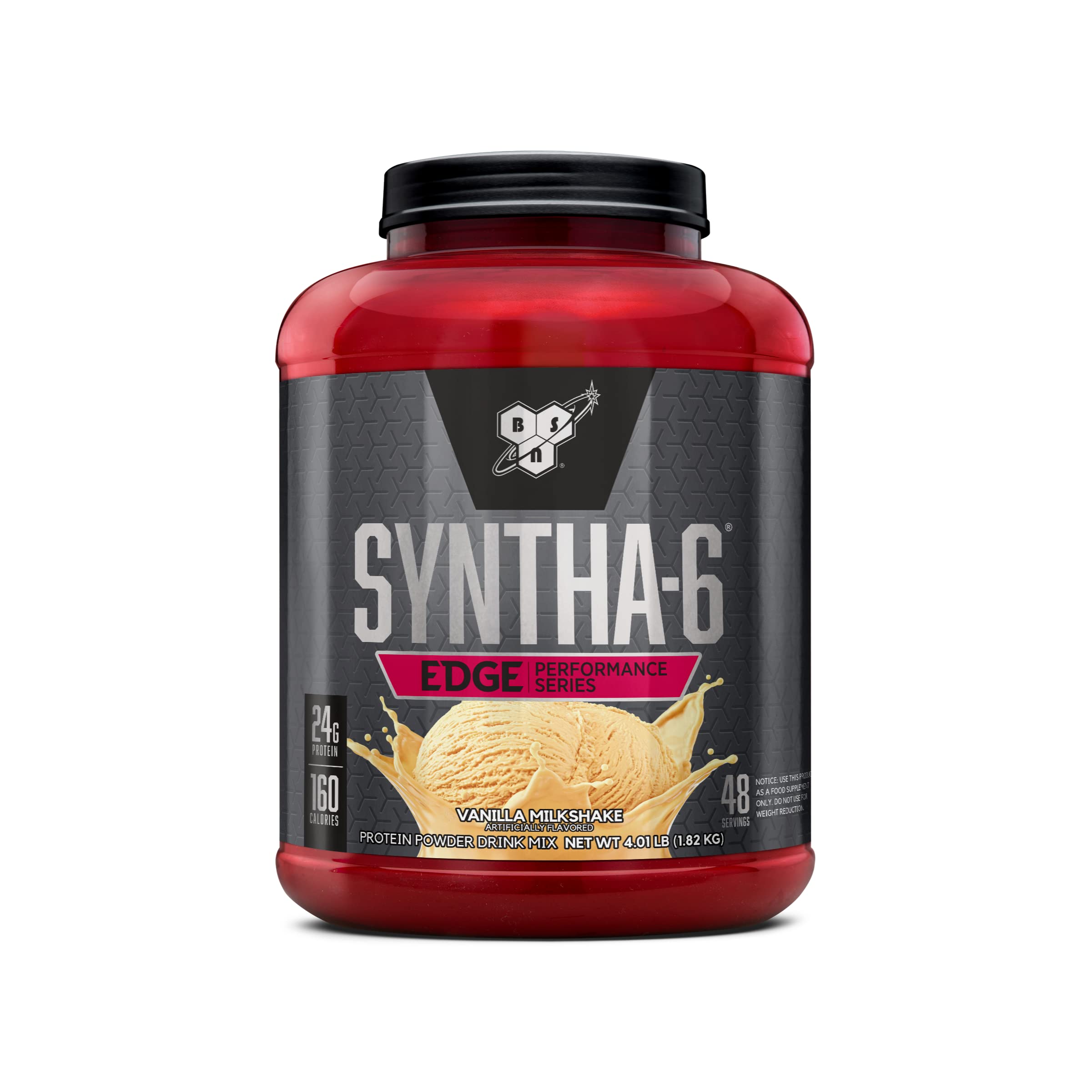 BSN SYNTHA-6 EDGE Protein Powder, Vanilla Flavored Powder with Hydrolyzed Whey, Micellar Casein, for Muscle Gain, Low Sugar, 24g Protein, Vanilla Milkshake, 48 Servings, 4.01 Pound (Pack of 1)